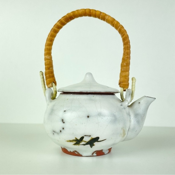 Handmade Miniature Stonewear Teapot Shoji Hamada Style Bamboo Handle Lidded Bird - Picture 5 of 16